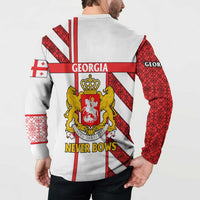 Georgia Button Sweatshirt with Red Cross and Golden Lions Emblem Never Bows Design - Wonder Print Shop
