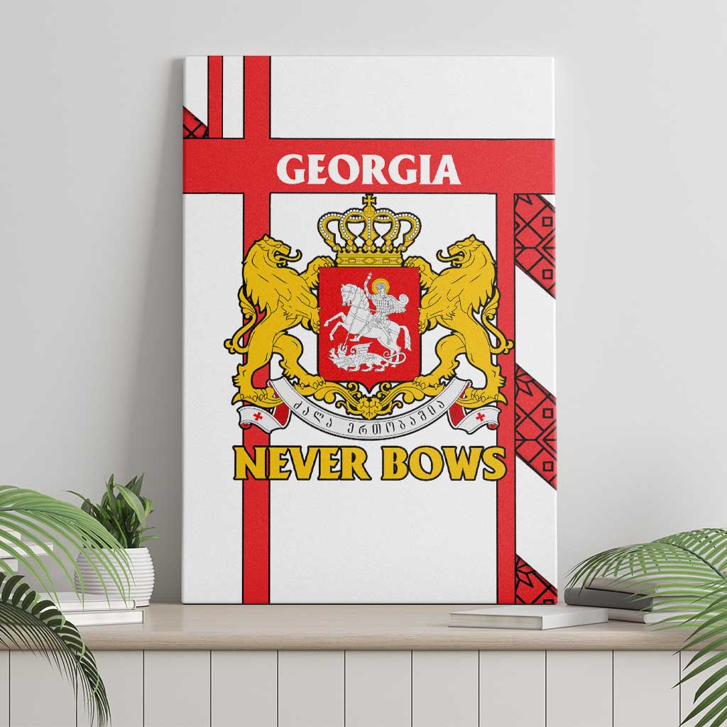 Georgia Canvas Wall Art with Red Cross and Golden Lions Emblem Never Bows Design - Wonder Print Shop