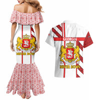 Georgia Couples Matching Mermaid Dress and Hawaiian Shirt with Red Cross and Golden Lions Emblem Never Bows Design - Wonder Print Shop