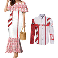 Georgia Couples Matching Mermaid Dress and Long Sleeve Button Shirt with Red Cross and Golden Lions Emblem Never Bows Design - Wonder Print Shop