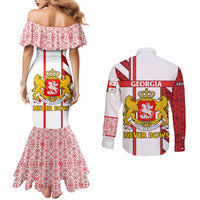 Georgia Couples Matching Mermaid Dress and Long Sleeve Button Shirt with Red Cross and Golden Lions Emblem Never Bows Design - Wonder Print Shop