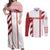 Georgia Couples Matching Off Shoulder Maxi Dress and Long Sleeve Button Shirt with Red Cross and Golden Lions Emblem Never Bows Design - Wonder Print Shop