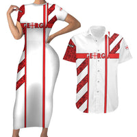 Georgia Couples Matching Short Sleeve Bodycon Dress and Hawaiian Shirt with Red Cross and Golden Lions Emblem Never Bows Design - Wonder Print Shop