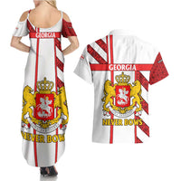 Georgia Couples Matching Summer Maxi Dress and Hawaiian Shirt with Red Cross and Golden Lions Emblem Never Bows Design - Wonder Print Shop