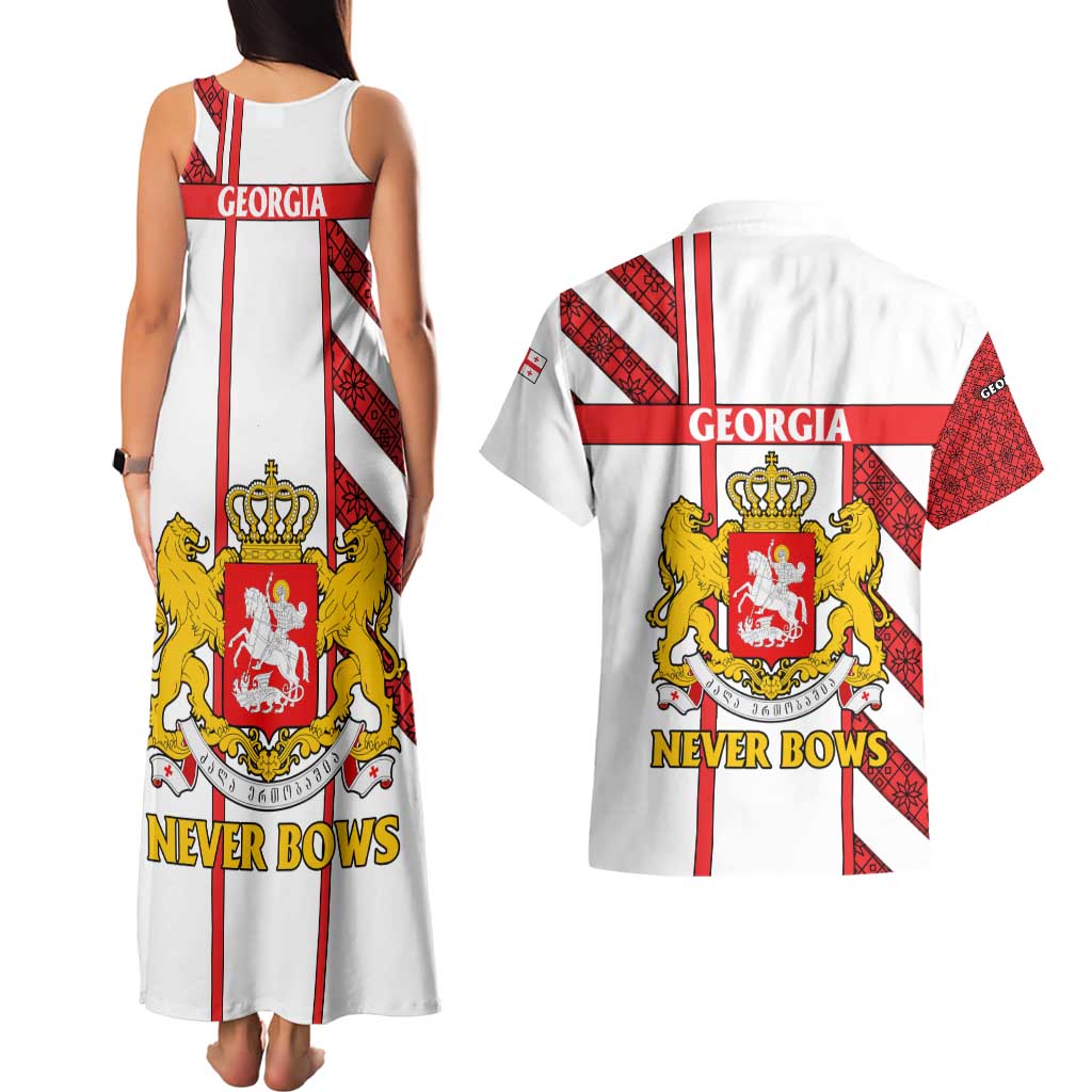 Georgia Couples Matching Tank Maxi Dress and Hawaiian Shirt with Red Cross and Golden Lions Emblem Never Bows Design - Wonder Print Shop