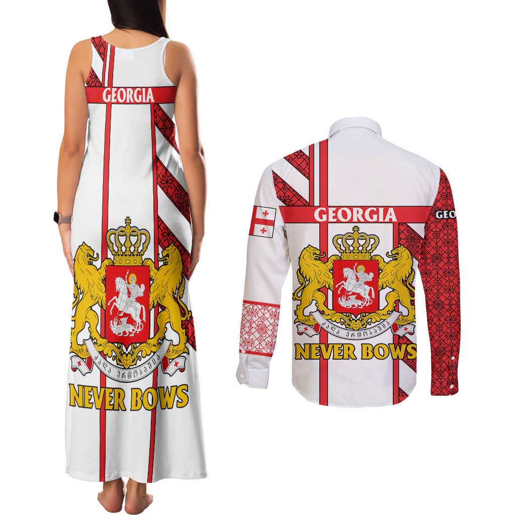 Georgia Couples Matching Tank Maxi Dress and Long Sleeve Button Shirt with Red Cross and Golden Lions Emblem Never Bows Design - Wonder Print Shop