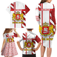 Georgia Family Matching Long Sleeve Bodycon Dress and Hawaiian Shirt with Red Cross and Golden Lions Emblem Never Bows Design - Wonder Print Shop
