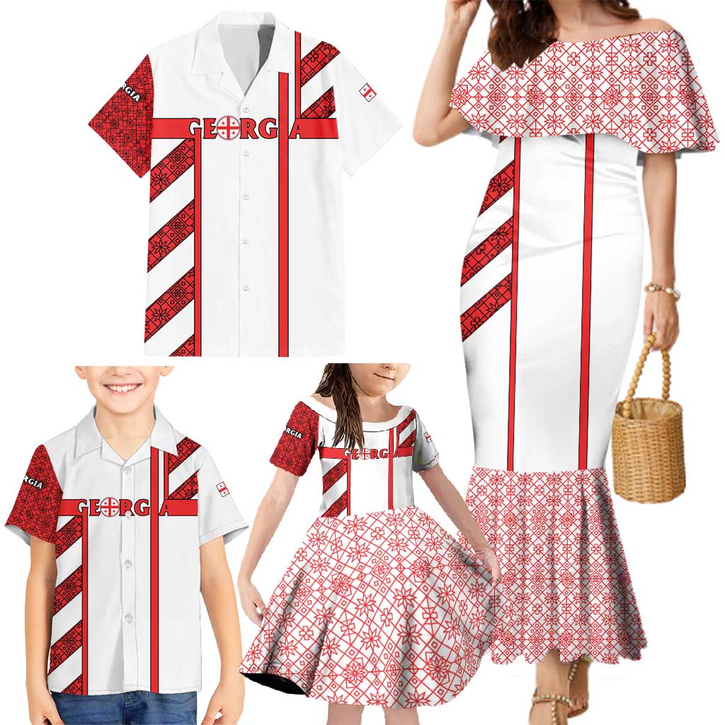 Georgia Family Matching Mermaid Dress and Hawaiian Shirt with Red Cross and Golden Lions Emblem Never Bows Design - Wonder Print Shop