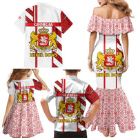 Georgia Family Matching Mermaid Dress and Hawaiian Shirt with Red Cross and Golden Lions Emblem Never Bows Design - Wonder Print Shop