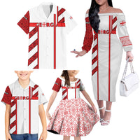Georgia Family Matching Off The Shoulder Long Sleeve Dress and Hawaiian Shirt with Red Cross and Golden Lions Emblem Never Bows Design - Wonder Print Shop