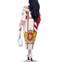 Georgia Family Matching Off The Shoulder Long Sleeve Dress and Hawaiian Shirt with Red Cross and Golden Lions Emblem Never Bows Design - Wonder Print Shop