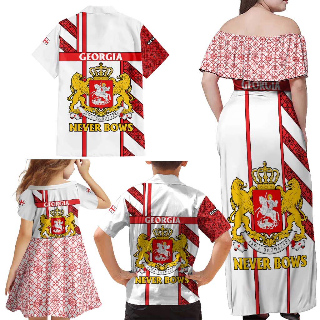 Georgia Family Matching Off Shoulder Maxi Dress and Hawaiian Shirt with Red Cross and Golden Lions Emblem Never Bows Design - Wonder Print Shop