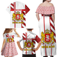 Georgia Family Matching Off Shoulder Maxi Dress and Hawaiian Shirt with Red Cross and Golden Lions Emblem Never Bows Design - Wonder Print Shop