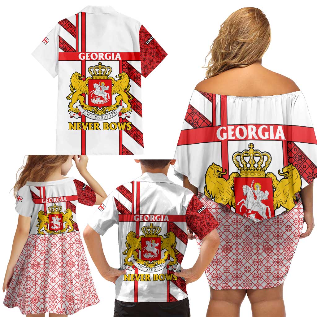 Georgia Family Matching Off Shoulder Short Dress and Hawaiian Shirt with Red Cross and Golden Lions Emblem Never Bows Design - Wonder Print Shop