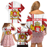 Georgia Family Matching Off Shoulder Short Dress and Hawaiian Shirt with Red Cross and Golden Lions Emblem Never Bows Design - Wonder Print Shop