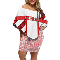 Georgia Family Matching Off Shoulder Short Dress and Hawaiian Shirt with Red Cross and Golden Lions Emblem Never Bows Design - Wonder Print Shop