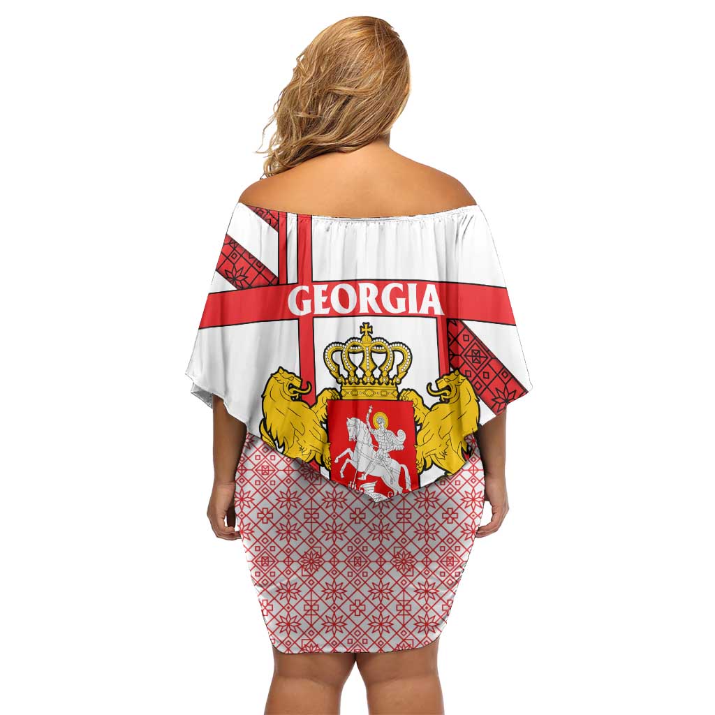 Georgia Family Matching Off Shoulder Short Dress and Hawaiian Shirt with Red Cross and Golden Lions Emblem Never Bows Design - Wonder Print Shop