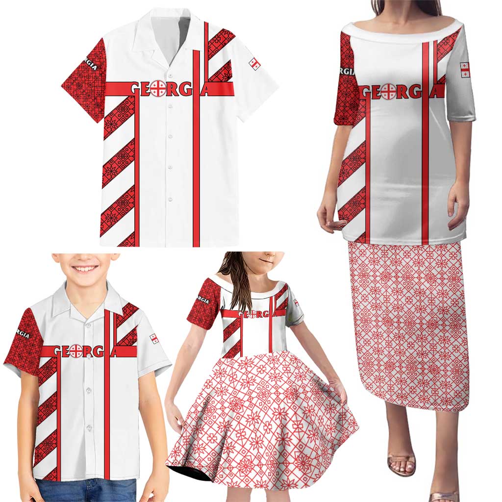 Georgia Family Matching Puletasi and Hawaiian Shirt with Red Cross and Golden Lions Emblem Never Bows Design - Wonder Print Shop