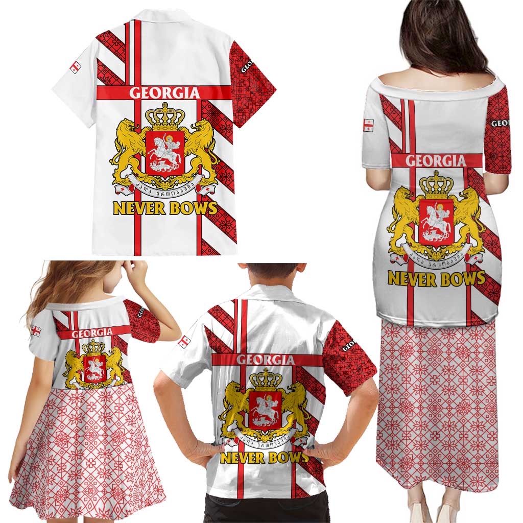 Georgia Family Matching Puletasi and Hawaiian Shirt with Red Cross and Golden Lions Emblem Never Bows Design - Wonder Print Shop