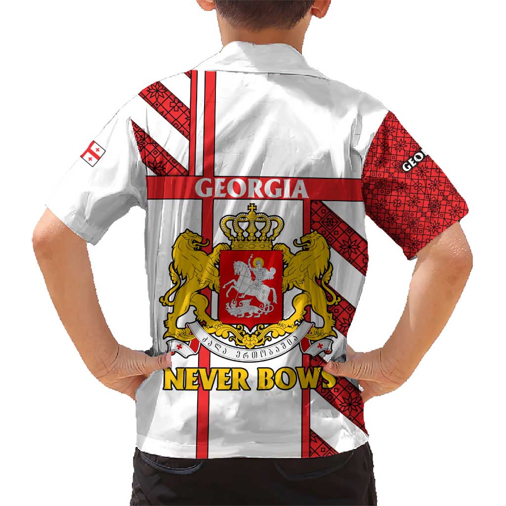 Georgia Family Matching Short Sleeve Bodycon Dress and Hawaiian Shirt with Red Cross and Golden Lions Emblem Never Bows Design - Wonder Print Shop
