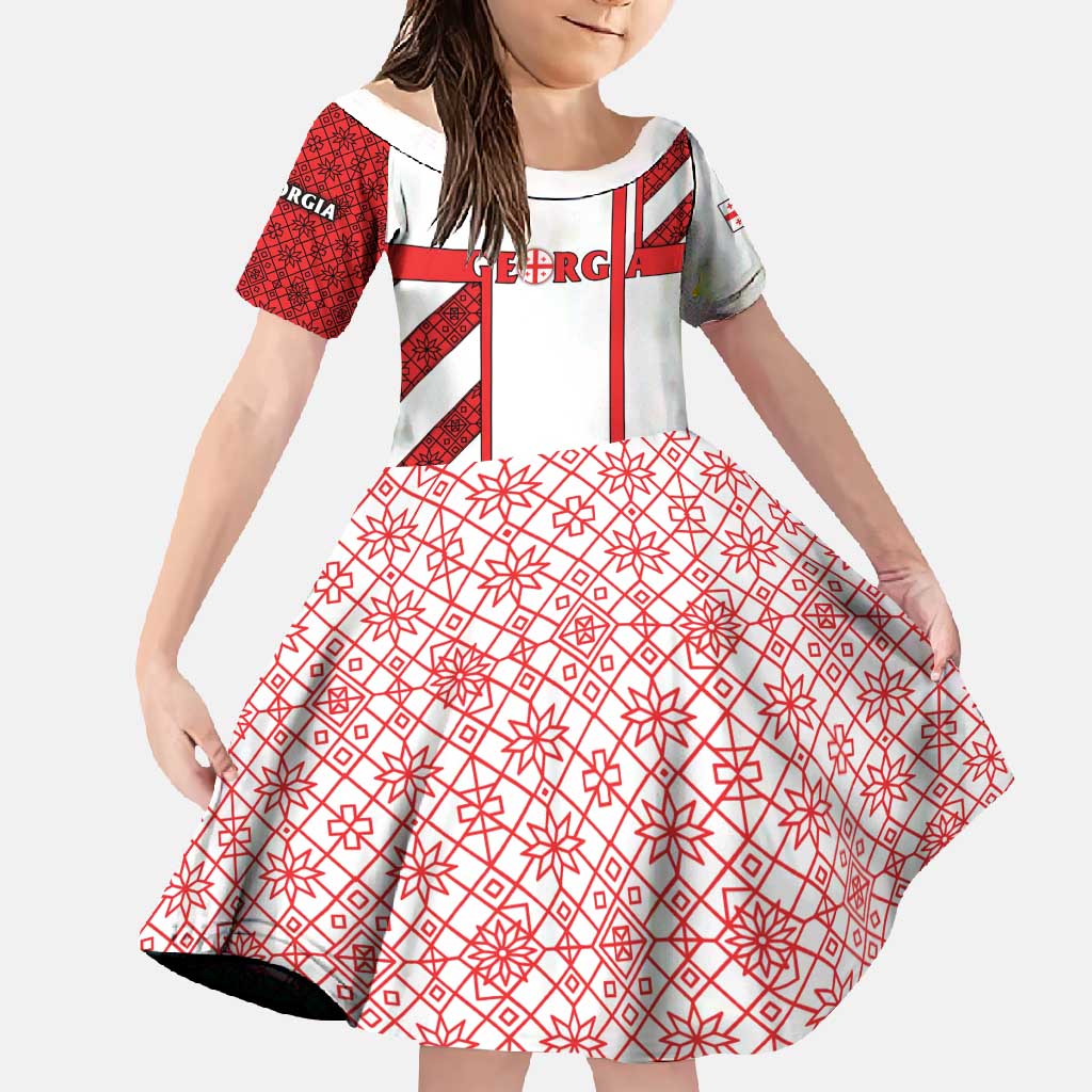 Georgia Family Matching Short Sleeve Bodycon Dress and Hawaiian Shirt with Red Cross and Golden Lions Emblem Never Bows Design - Wonder Print Shop