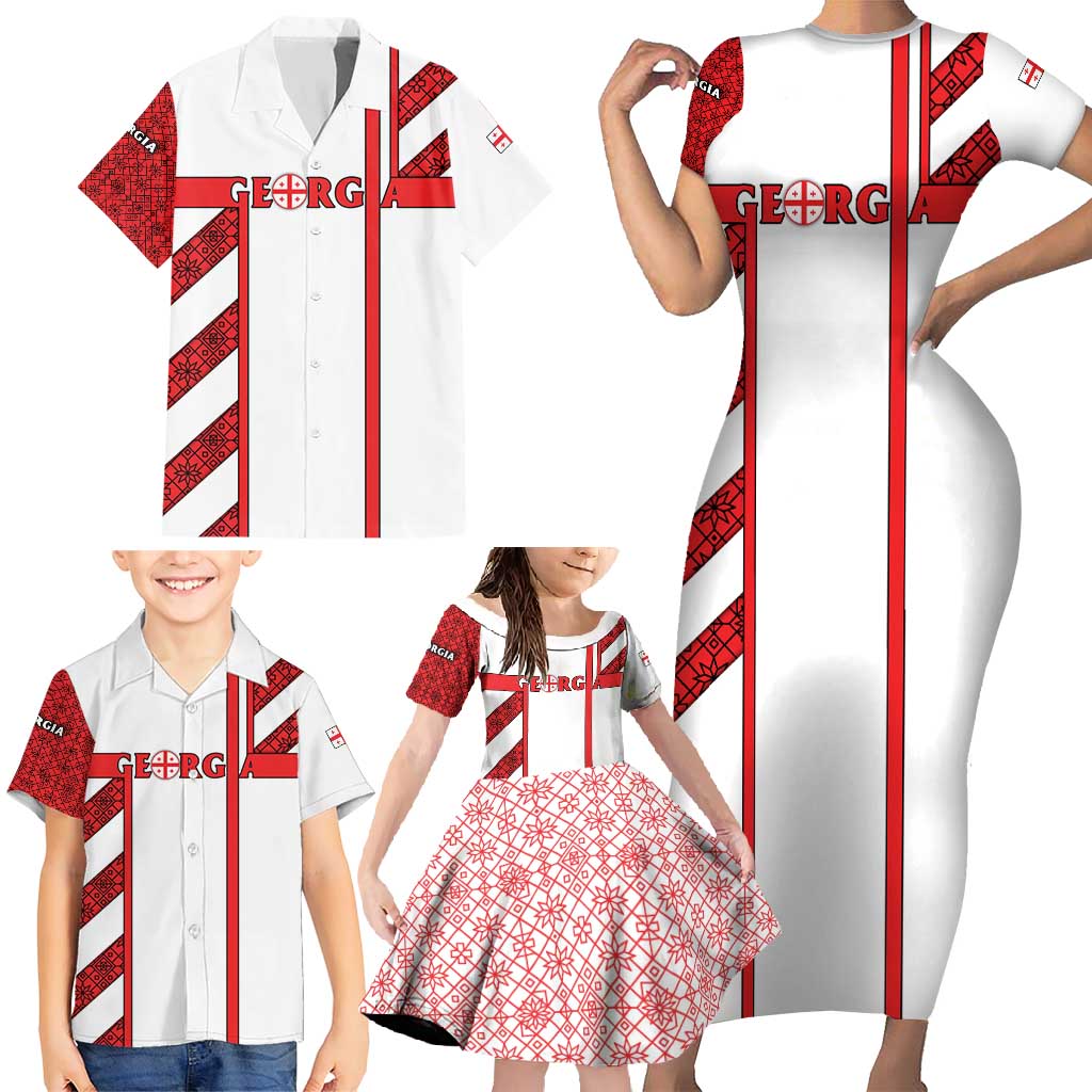 Georgia Family Matching Short Sleeve Bodycon Dress and Hawaiian Shirt with Red Cross and Golden Lions Emblem Never Bows Design - Wonder Print Shop
