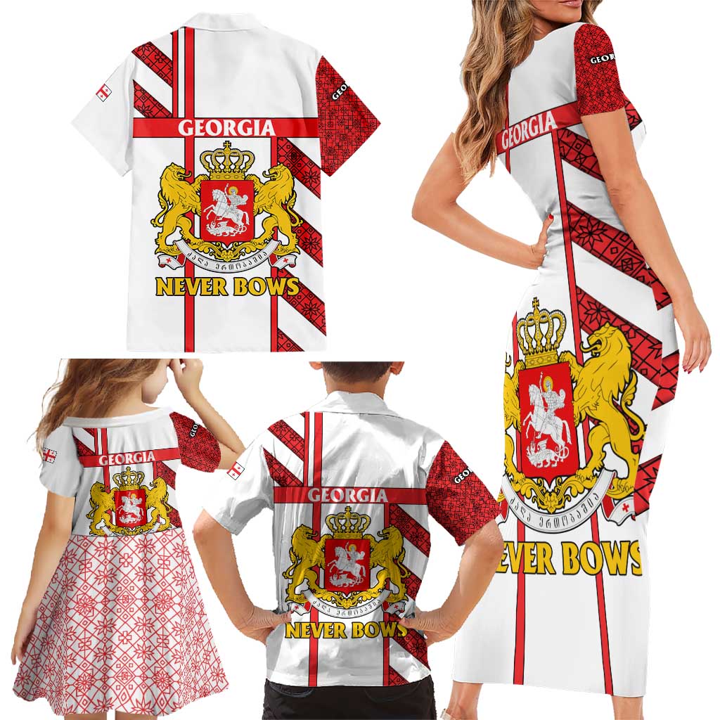 Georgia Family Matching Short Sleeve Bodycon Dress and Hawaiian Shirt with Red Cross and Golden Lions Emblem Never Bows Design - Wonder Print Shop