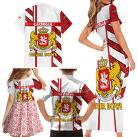 Georgia Family Matching Short Sleeve Bodycon Dress and Hawaiian Shirt with Red Cross and Golden Lions Emblem Never Bows Design - Wonder Print Shop