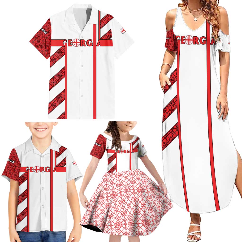 Georgia Family Matching Summer Maxi Dress and Hawaiian Shirt with Red Cross and Golden Lions Emblem Never Bows Design - Wonder Print Shop