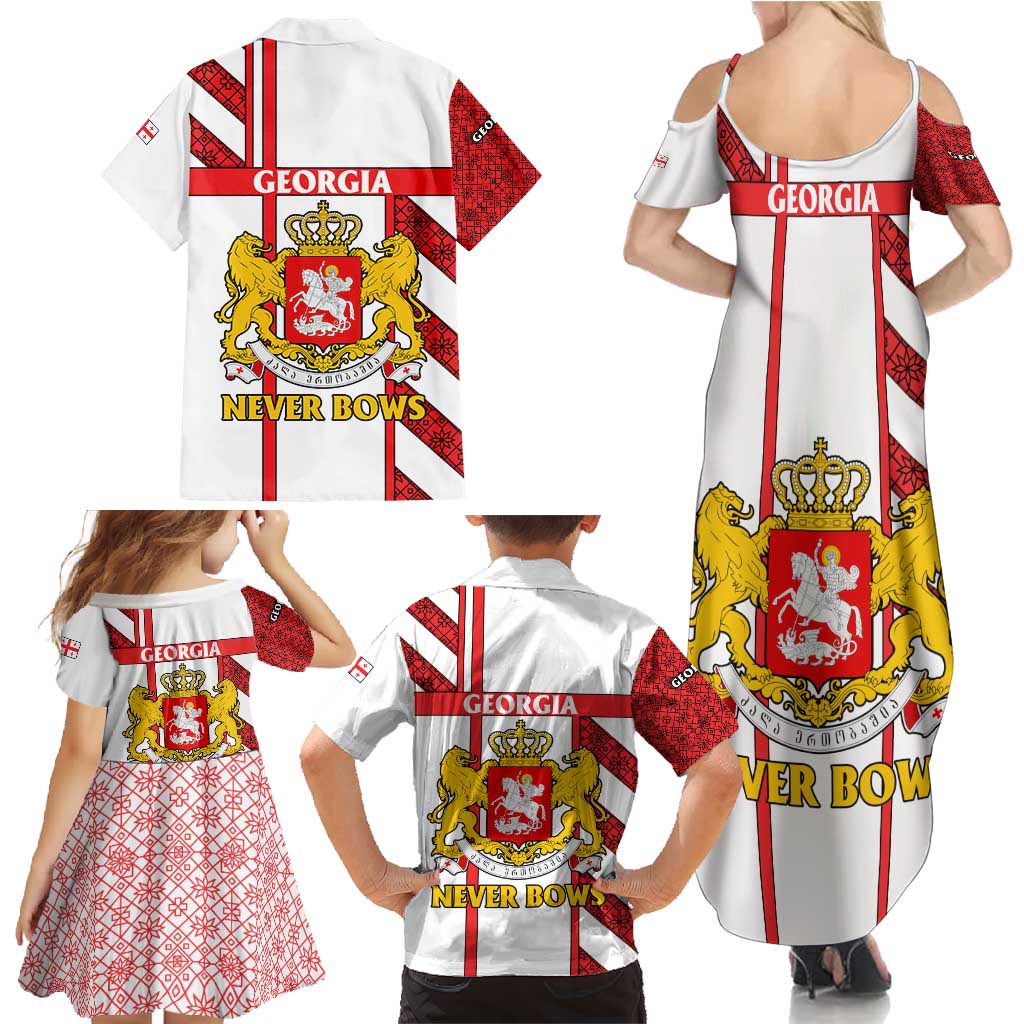 Georgia Family Matching Summer Maxi Dress and Hawaiian Shirt with Red Cross and Golden Lions Emblem Never Bows Design - Wonder Print Shop