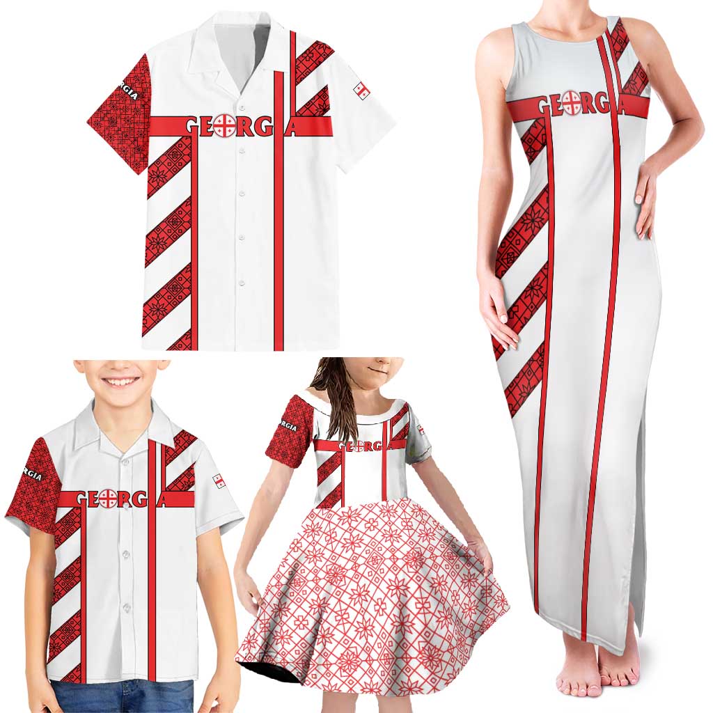 Georgia Family Matching Tank Maxi Dress and Hawaiian Shirt with Red Cross and Golden Lions Emblem Never Bows Design - Wonder Print Shop