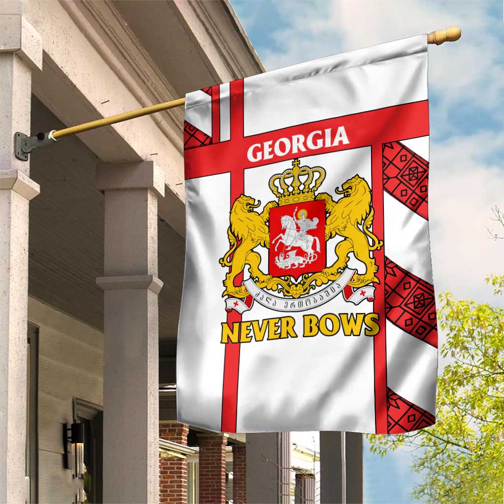 Georgia Garden Flag with Red Cross and Golden Lions Emblem Never Bows Design - Wonder Print Shop