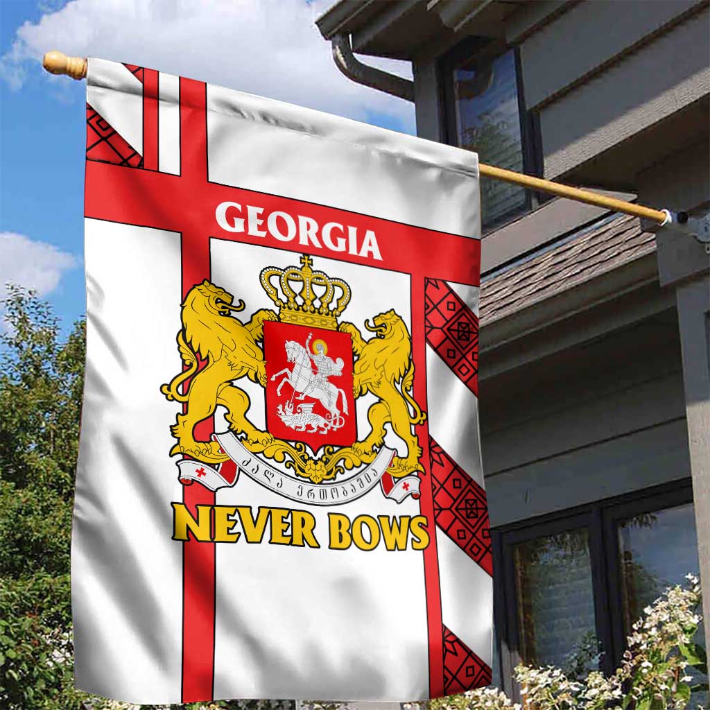 Georgia Garden Flag with Red Cross and Golden Lions Emblem Never Bows Design - Wonder Print Shop