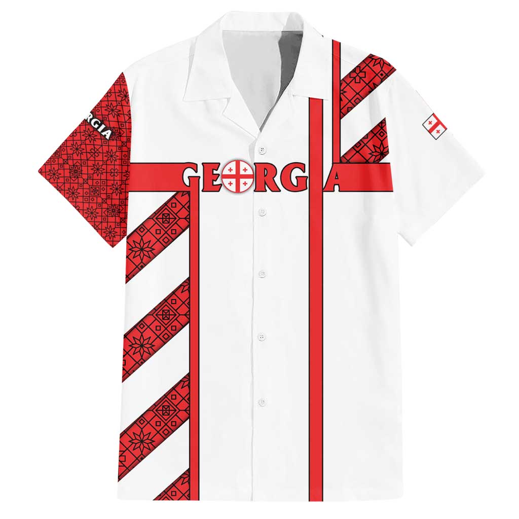 Georgia Hawaiian Shirt with Red Cross and Golden Lions Emblem Never Bows Design - Wonder Print Shop