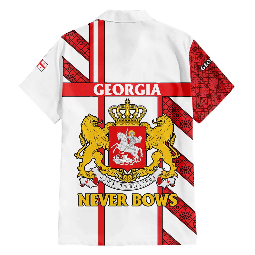 Georgia Hawaiian Shirt with Red Cross and Golden Lions Emblem Never Bows Design - Wonder Print Shop