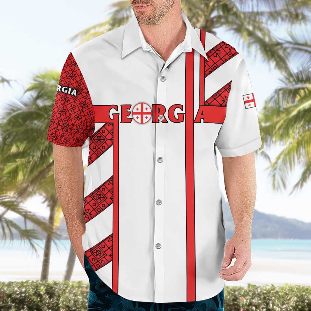 Georgia Hawaiian Shirt with Red Cross and Golden Lions Emblem Never Bows Design - Wonder Print Shop