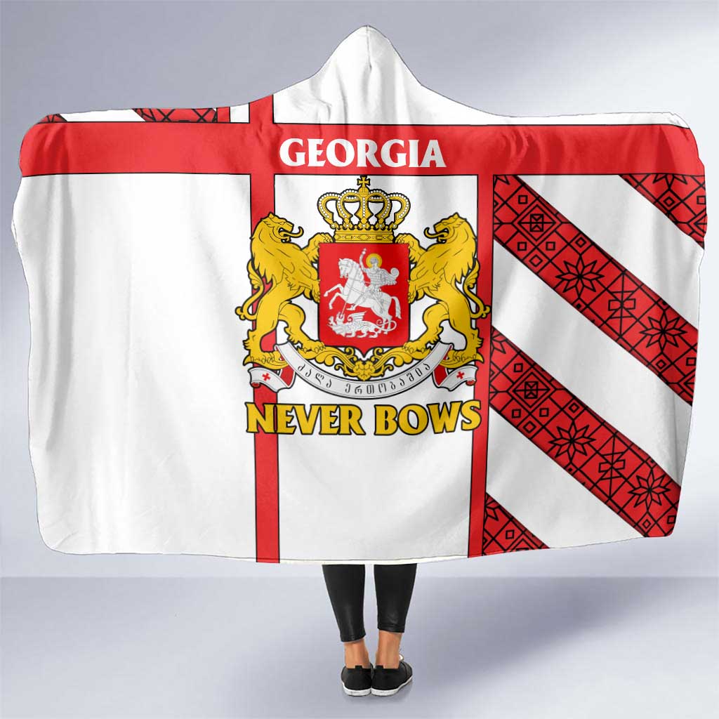 Georgia Hooded Blanket with Red Cross and Golden Lions Emblem Never Bows Design - Wonder Print Shop