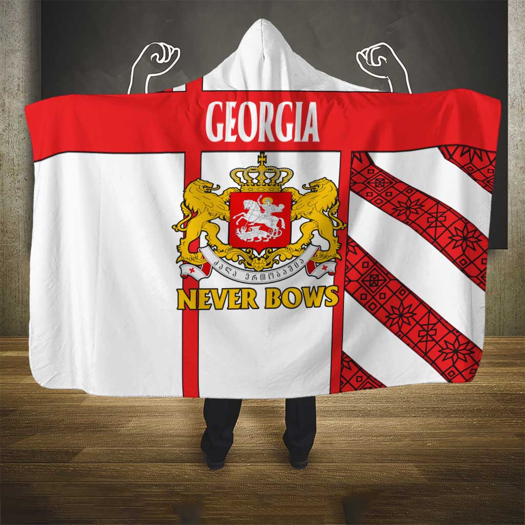 Georgia Hooded Blanket with Red Cross and Golden Lions Emblem Never Bows Design - Wonder Print Shop