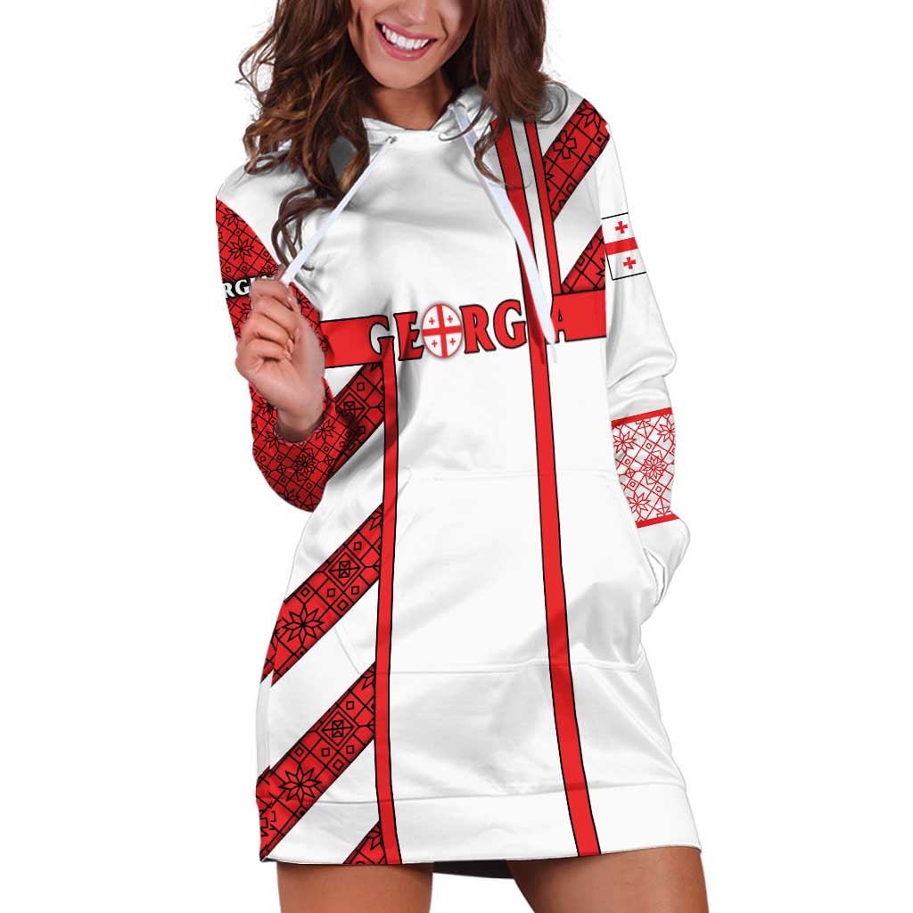 Georgia Hoodie Dress with Red Cross and Golden Lions Emblem Never Bows Design - Wonder Print Shop
