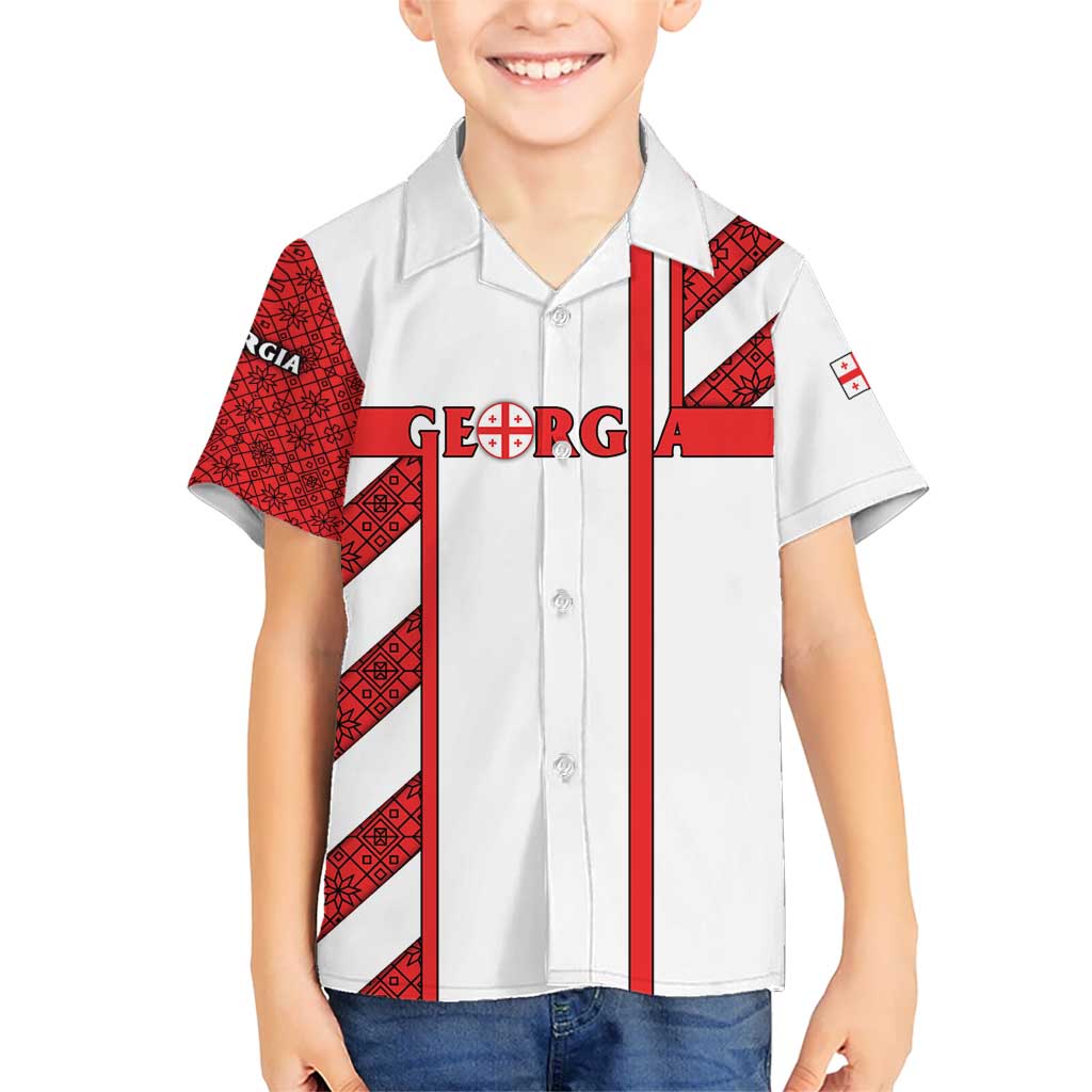 Georgia Kid Hawaiian Shirt with Red Cross and Golden Lions Emblem Never Bows Design - Wonder Print Shop