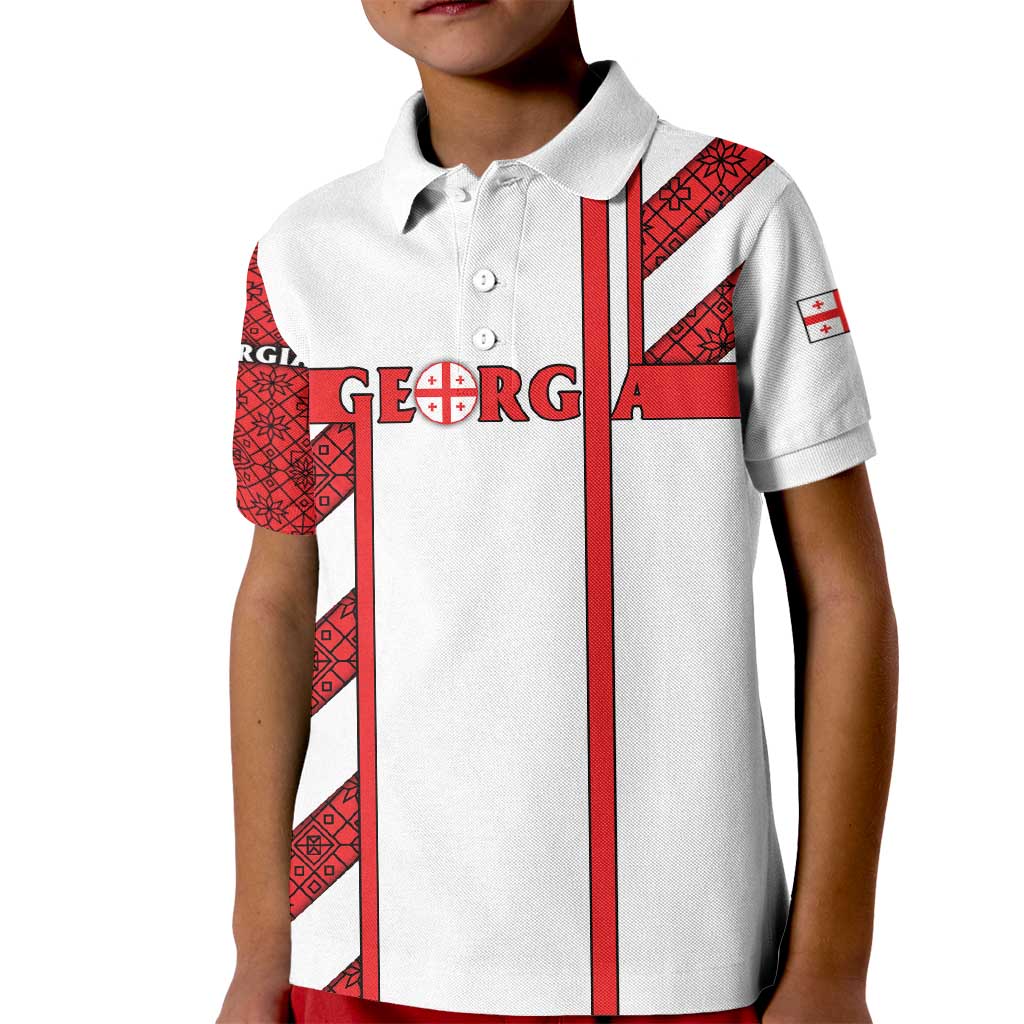 Georgia Kid Polo Shirt with Red Cross and Golden Lions Emblem Never Bows Design - Wonder Print Shop