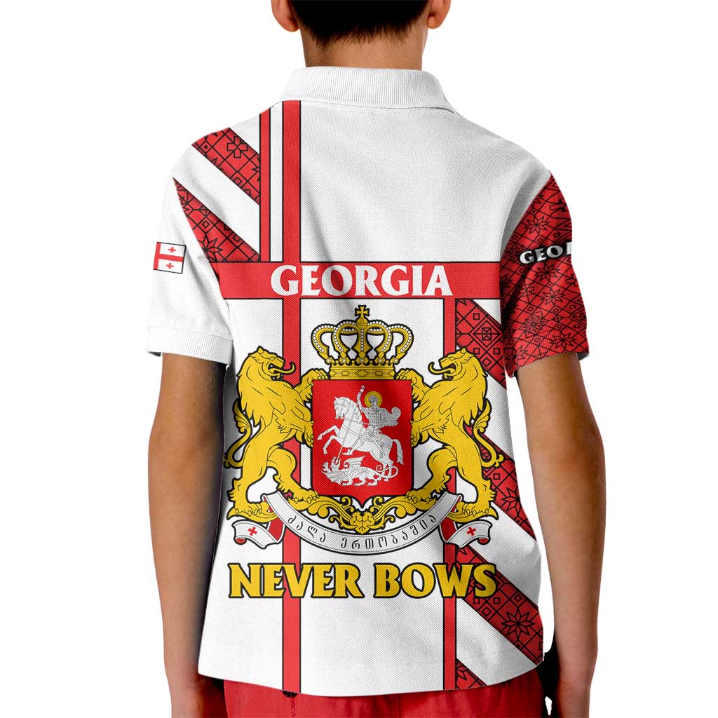 Georgia Kid Polo Shirt with Red Cross and Golden Lions Emblem Never Bows Design - Wonder Print Shop