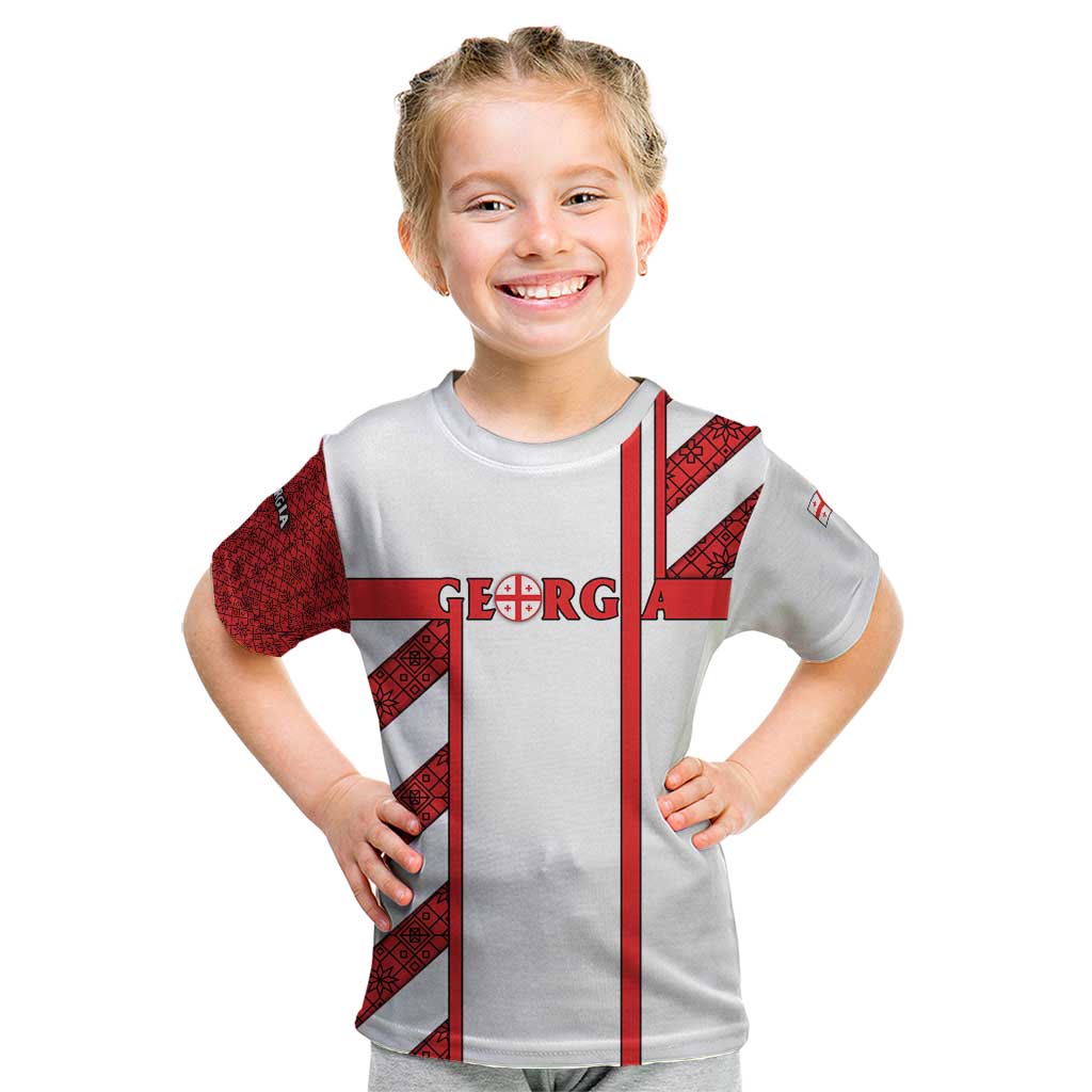 Georgia Kid T Shirt with Red Cross and Golden Lions Emblem Never Bows Design - Wonder Print Shop
