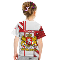 Georgia Kid T Shirt with Red Cross and Golden Lions Emblem Never Bows Design - Wonder Print Shop