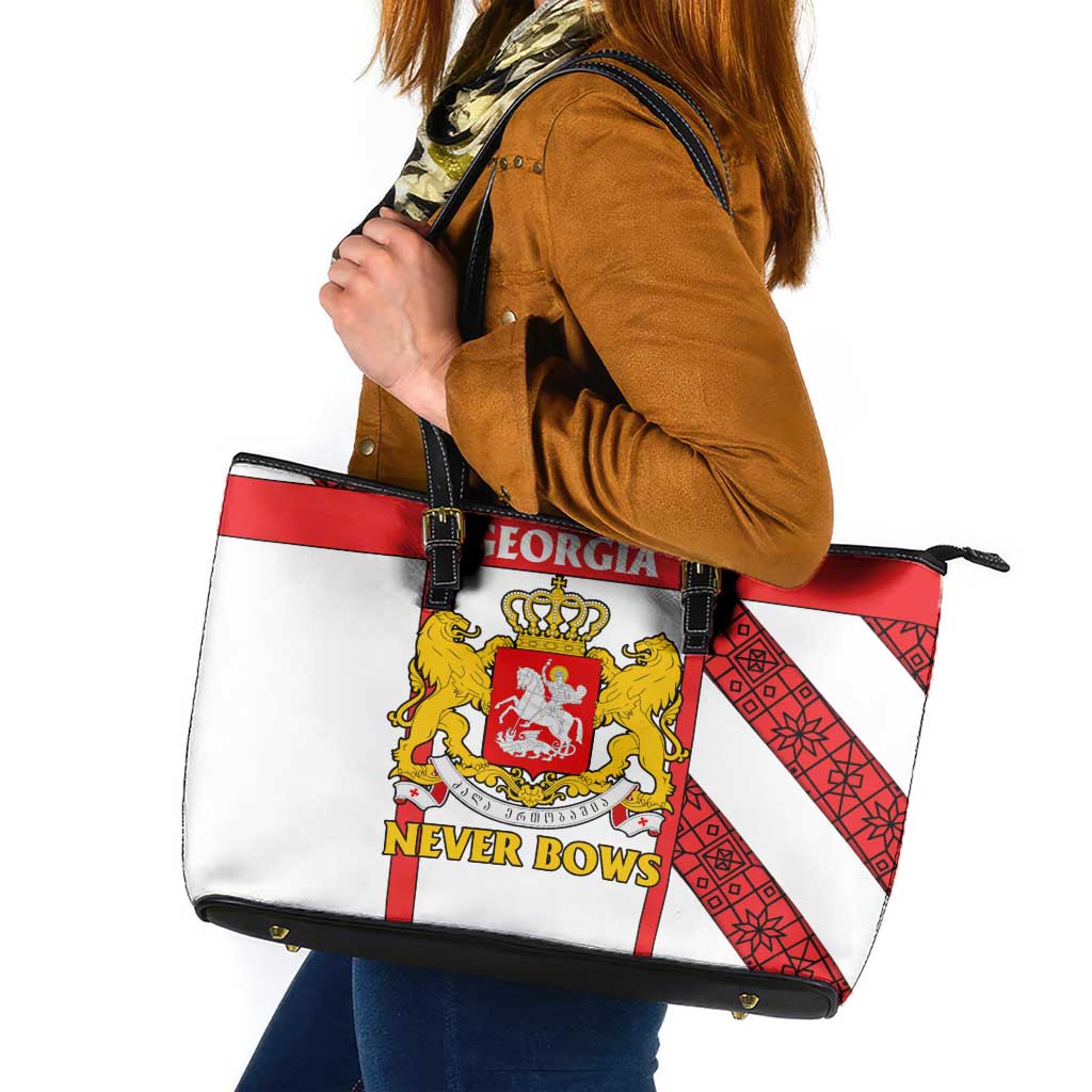 Georgia Leather Tote Bag with Red Cross and Golden Lions Emblem Never Bows Design - Wonder Print Shop