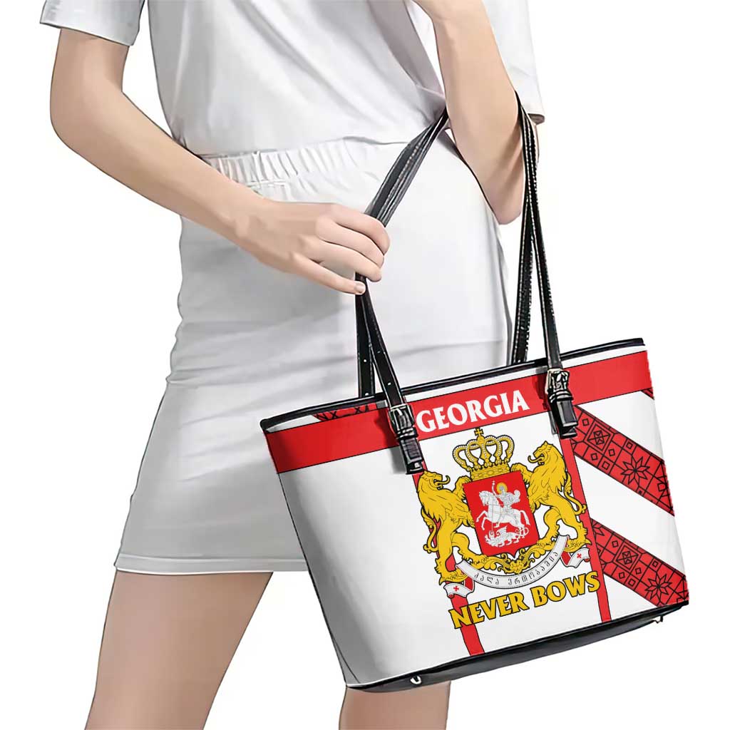 Georgia Leather Tote Bag with Red Cross and Golden Lions Emblem Never Bows Design - Wonder Print Shop