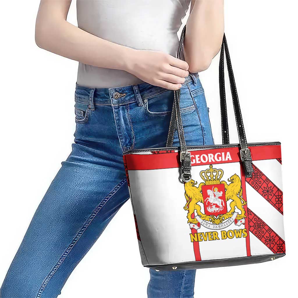 Georgia Leather Tote Bag with Red Cross and Golden Lions Emblem Never Bows Design - Wonder Print Shop