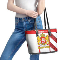 Georgia Leather Tote Bag with Red Cross and Golden Lions Emblem Never Bows Design - Wonder Print Shop