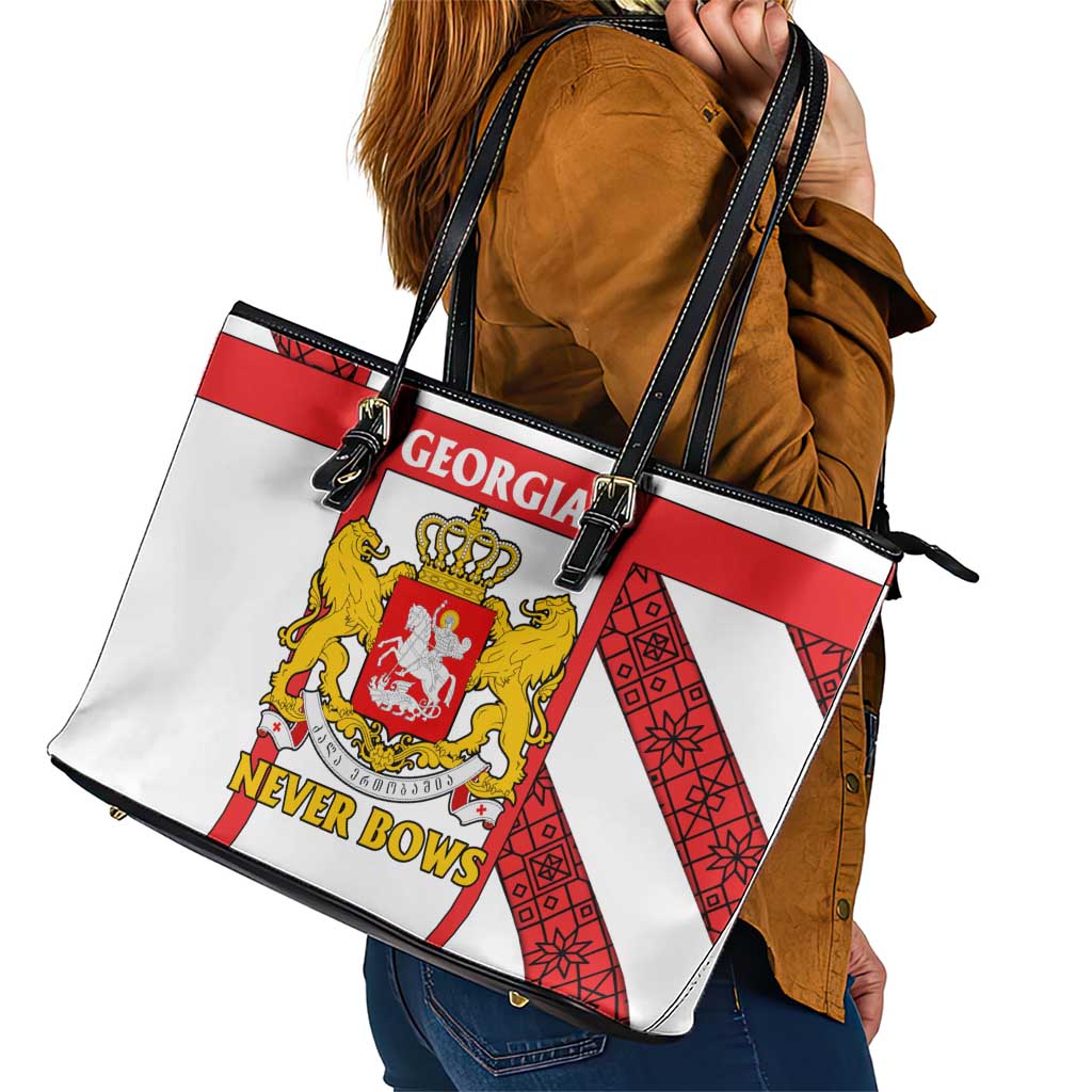 Georgia Leather Tote Bag with Red Cross and Golden Lions Emblem Never Bows Design - Wonder Print Shop