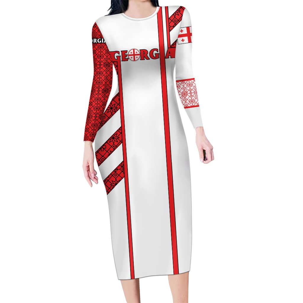 Georgia Long Sleeve Bodycon Dress with Red Cross and Golden Lions Emblem Never Bows Design - Wonder Print Shop